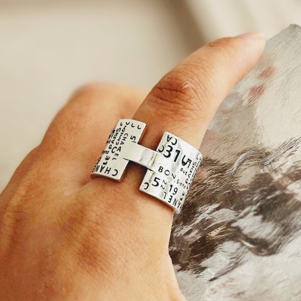Silver Ring With Engraved Writing. Comes With Tiffany Blue Snap Jewelry Bag - Picture 4 of 5